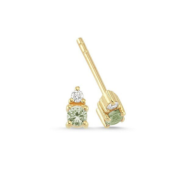 Petit øreringe i 14 kt guld med grøn safir og diamant fra Nuran.